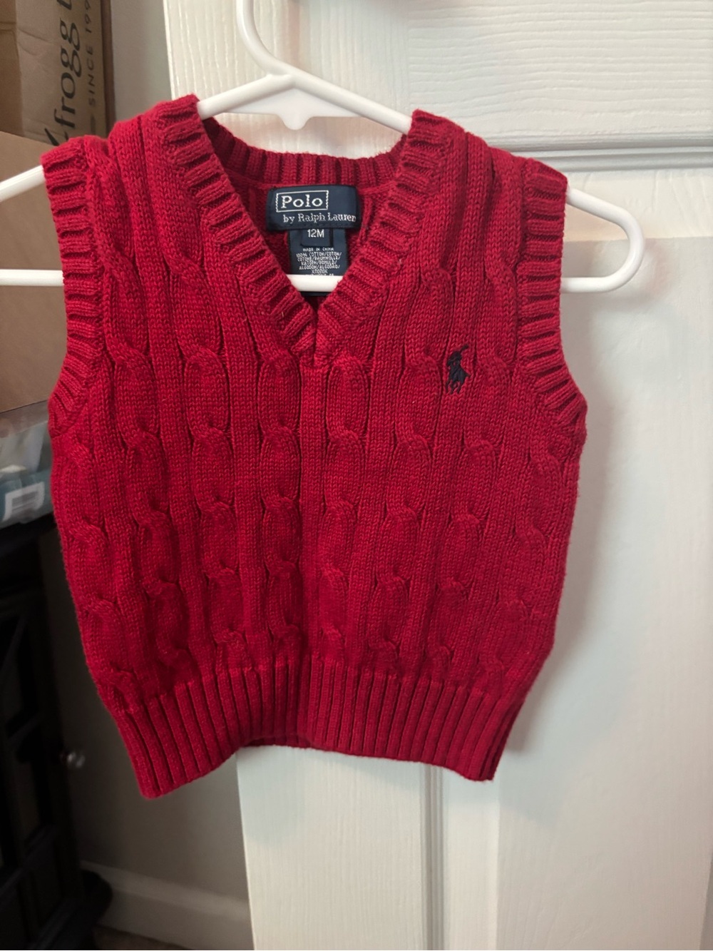Ralph Lauren Red Cable-Knit V-Neck Sweater Vest